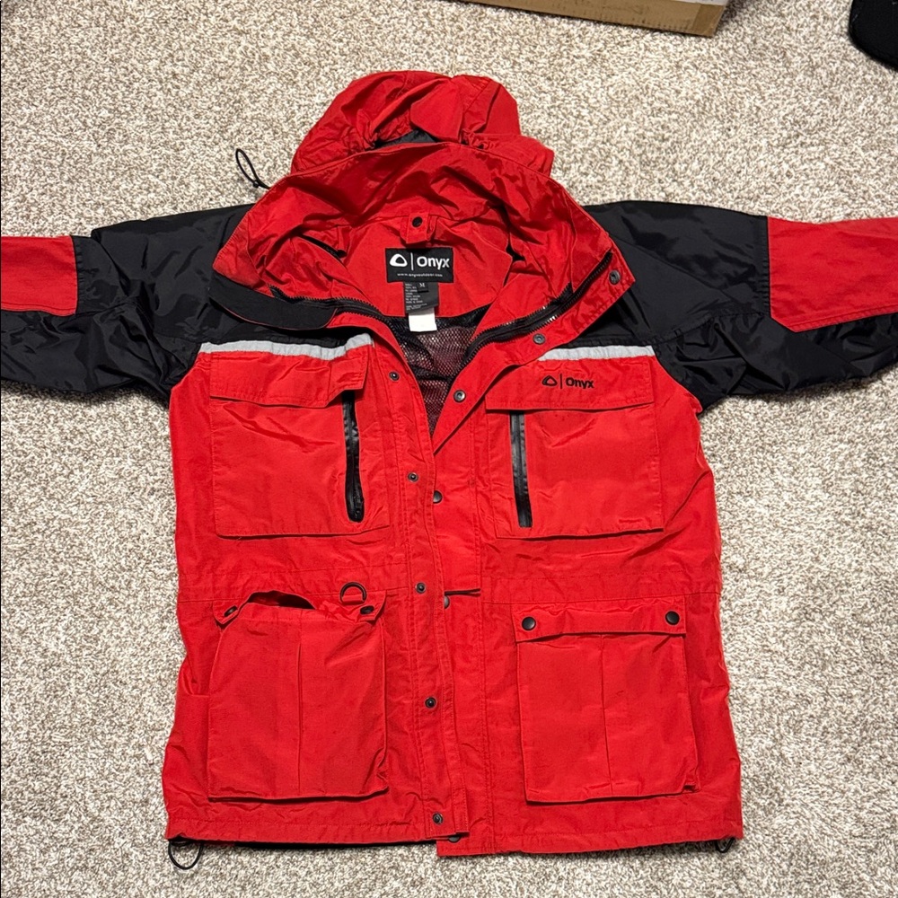 Onyx Red and Black Raincoat for Men